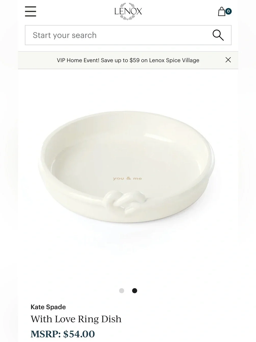 Lenox/kate spade White 'You & Me' With Love Ring Dish